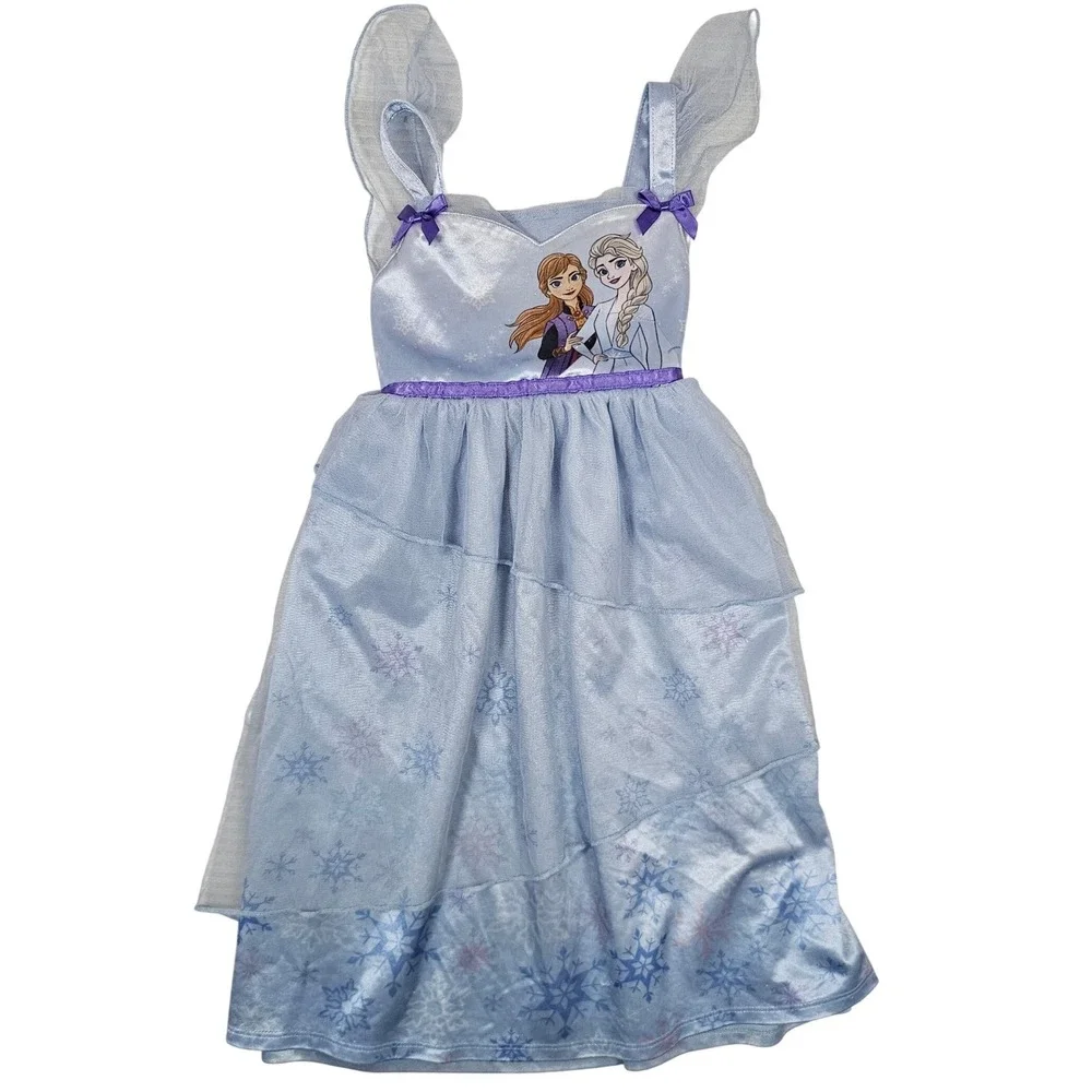 Disney Frozen Anna Elsa Nightgown Toddler Girls 3T Blue Snowflake Tulle Pajamas - Picture 1 of 7